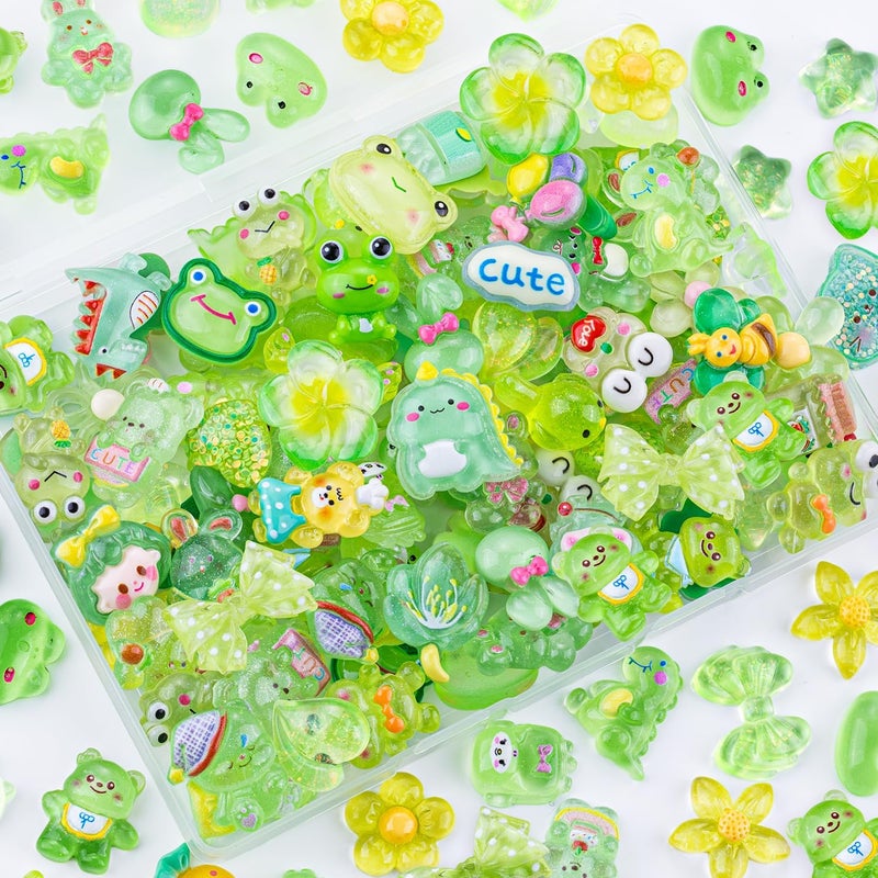 Glitzest 100PCS TINKRSTUFF Green Slime Charms Jelly Cute Flatback Resin Charms for Slime, Random Kawaii Decoden Charm for Embellishments Phone Junk Case Charms Bulk, Hairpins Scrapbooking Crafting & DIY Decor - Image 1